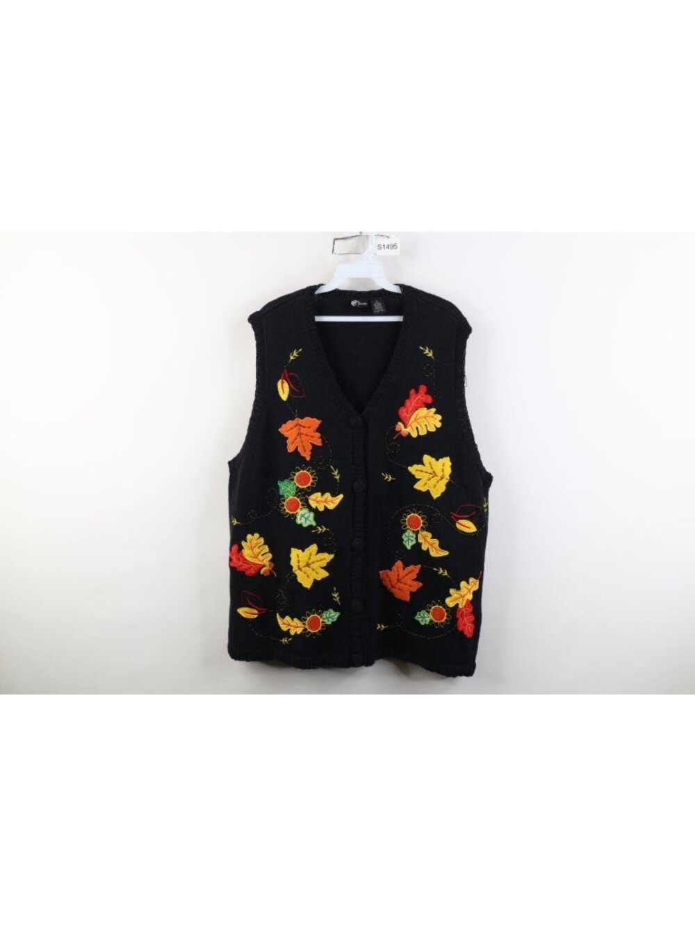 Vintage 90s Streetwear Womens 2X Halloween Fall Leaf Knit Cardigan Sweater Vest